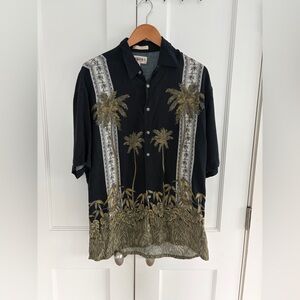 Men´s Pierre Cardin Hawaiian Short Sleeve Shirt - Black/Print - Size Large